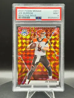 2020 Panini Mosaic Joe Burrow Reactive Gold #201 PSA MINT 9 - Image 1