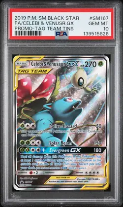 2019 POKEMON SM BLACK STAR PROMO #SM167 FULL ART/CELEBI & VENUSAUR GX PSA 10 - Image 1