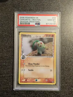 2006 Pokemon EX Dragon Frontiers #44 Chikorita-Reverse Foil PSA 10 low pop 22 - Image 1