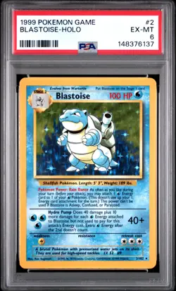 1999 POKEMON BASE SET UNLIMITED #2 BLASTOISE-HOLO PSA 6 - Image 1