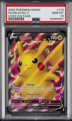 2020 POKEMON SWORD & SHIELD VIVID VOLTAGE #170 FULL ART/PIKACHU V PSA 10 - Image 1