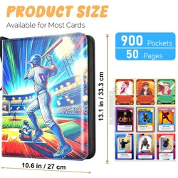900 Pockets Trading Baseball Card Binder with Sleeves, 50 Removable Pages, 3 ... - Image 3