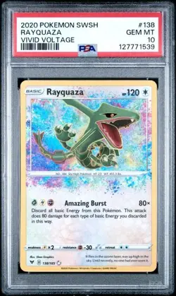 2020 POKEMON SWORD & SHIELD VIVID VOLTAGE #138 RAYQUAZA VIVID VOLTAGE PSA 10 - Image 1