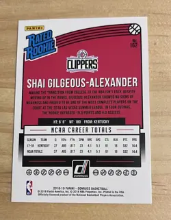 2018-19 Panini Donruss Rated Rookie Shai Gilgeous-Alexander SGA #162 RC NBA NM - Image 2