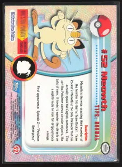 Topps Pokemon Meowth #52 Blue MP EN-1517 - Image 2