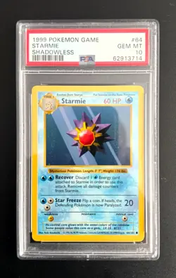 1999 Pokemon Game Base Set Starmie Shadowless #64/102 TCG Card PSA 10 Gem Mint - Image 1
