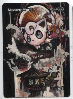 Massacre Wurm Altered Art Magic The Gathering Mtg Hand Painted Card - Image 1