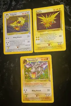 3× Pokemon Unlimited Jungle/Fossil Holo Rare Aerodactyl #1/Zapdos #15/Pidgeot #8 - Image 1