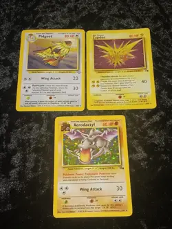 3× Pokemon Unlimited Jungle/Fossil Holo Rare Aerodactyl #1/Zapdos #15/Pidgeot #8 - Image 2