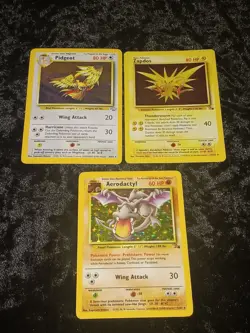 3× Pokemon Unlimited Jungle/Fossil Holo Rare Aerodactyl #1/Zapdos #15/Pidgeot #8 - Image 4