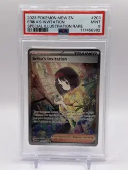 2023 POKEMON MEW EN-151 SPECIAL ILLUSTRATION RARE #203 ERIKA'S INVITATION PSA 9 - Image 1