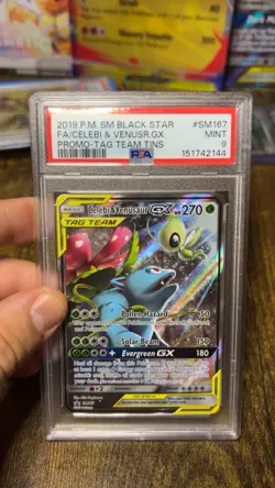 Celebi & Venusaur GX SM Black Star Promo SM167 TAG TEAM Holo PSA 9 Pokemon Card - Image 1