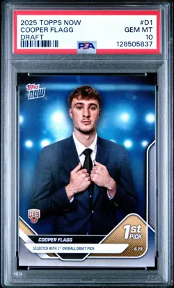 Cooper Flagg - 2025 Topps NOW #D1 PSA 10 GEM MT -Draft Night #1 Pick (IN-HAND) - Image 1