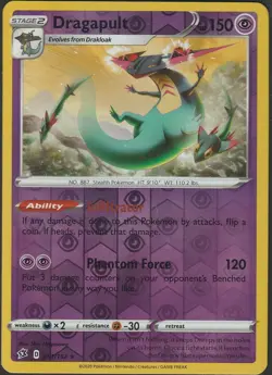 NM SWSH02: Rebel Clash Reverse Holo Rare Dragapult 091/192 - Image 1