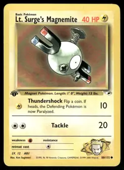 Pokemon Cards Lt. Surge's Magnemite 80/132 UNLIMITED Gym Heroes WOTC Common NM - Image 1