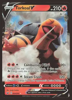 SWSH01: Sword & Shield Base Set Torkoal V #024/202 Ultra Rare Pokemon Card - Image 1
