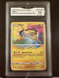 2020 POKEMON VIVID VOLTAGE #050 Amazing Rare Holo RAIKOU GMA 10 - Image 1