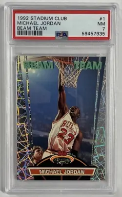 1992 TOPPS STADIUM CLUB BEAM TEAM #1 MICHAEL JORDAN PSA 7 GOAT Chicago Bulls - Image 1