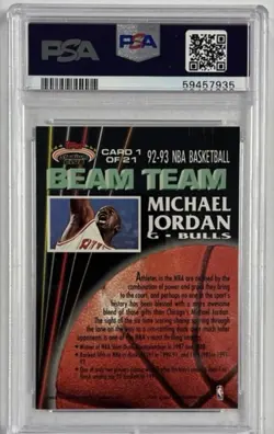 1992 TOPPS STADIUM CLUB BEAM TEAM #1 MICHAEL JORDAN PSA 7 GOAT Chicago Bulls - Image 2