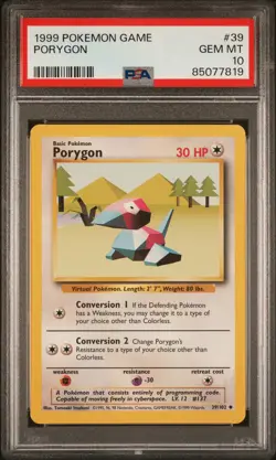 1999 POKEMON GAME #39 PORYGON PSA 10 - Image 1