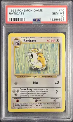 1999 POKEMON GAME #40 RATICATE PSA 10 - Image 1