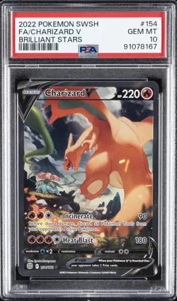 2022 POKEMON SWORD & SHIELD BRILLIANT STARS #154 FULL ART/CHARIZARD V PSA 10 - Image 1