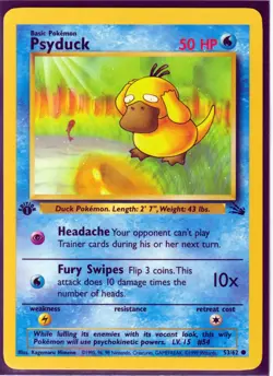 VINTAGE 1999 POKEMON PSYDUCK 53/62 1st EDITION FOSSIL NM/LP -Excellent (P3) - Image 1