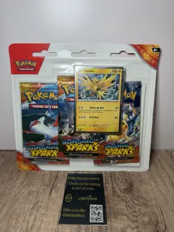 Pokemon TCG Scarlet & Violet Surging Sparks 3 Pack Blister Zapdos Factory Sealed - Image 1