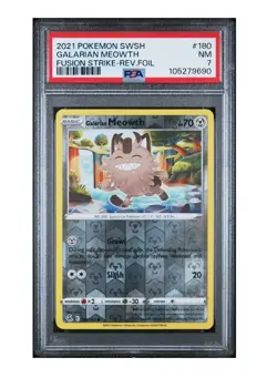 2021 POKEMON SWORD & SHIELD FUSION STRIKE #180 GALARIAN MEOWTH PSA 7 NM - Image 1