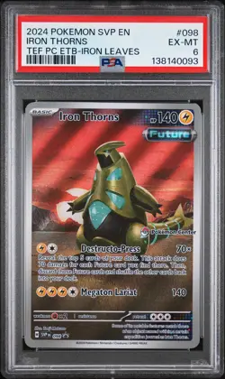 2024 POKEMON TEMPORAL FORCES POKEMON CENTER ETB PROMO #098 IRON THORNS PSA 6 - Image 1