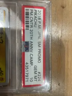 PSA 10 Pikachu 224/SM-P Pokemon Center 20th Anniversary Camp Promo Card Japanese - Image 3