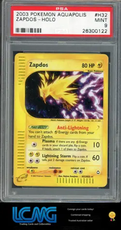 PSA 9 Pokemon TCG Card - Aquapolis #H32/H32 Zapdos Holo - Image 1