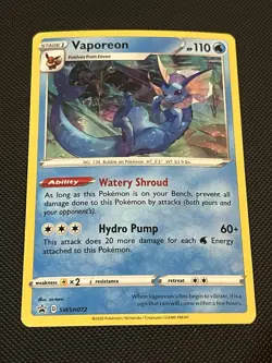 Pokemon TCG SWSH072 Vaporeon Holo Sword & Shield Black Star Promo - NM - Image 1