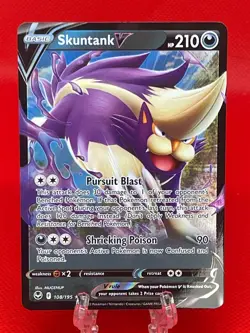 Pokemon TCG Skuntank V Silver Tempest 108/195 Holo Ultra Rare 2022 English NM - Image 1
