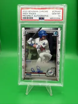 2020 Bowman Chrome Andy Pages 1st Prospect Auto PSA 10 Gem Mint - Image 1