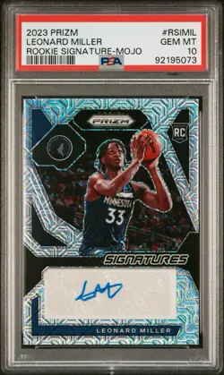 2023-24 Panini Prizm Leonard Miller Rookie Signatures Mojo /25 Auto RC PSA 10 - Image 1
