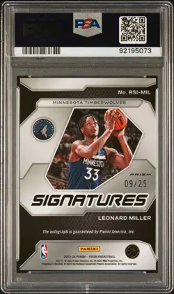 2023-24 Panini Prizm Leonard Miller Rookie Signatures Mojo /25 Auto RC PSA 10 - Image 2