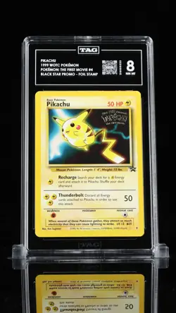 PIKACHU WB THE 1ST MOVIE FOIL STAMP #4 - 1999 WOTC POKEMON BLK STAR PROMO TAG 8 - Image 1