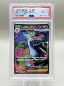 2025 POKEMON PFL EN PHANTASMAL FLAMES #109 MEGA CHARIZARD X EX ULTRA RARE PSA 10 - Image 1