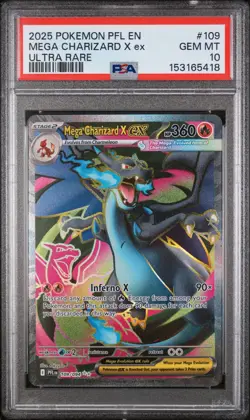 2025 POKEMON PFL EN PHANTASMAL FLAMES #109 MEGA CHARIZARD X EX ULTRA RARE PSA 10 - Image 3