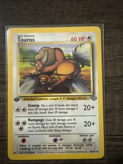 Pokemon TCG Tauros 1st Edition Jungle 47/64 WOTC Unlimited LP - Image 1