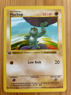 Machop 52/102 Base Set Shadowless Pokemon Card Common 1st Edition NM - Image 1