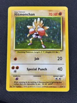 Pokemon TCG Hitmonchan 7/102 Base Set Holo Rare WOTC Card Played Condition - Image 1