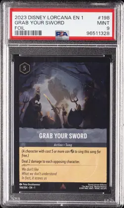 2023 DISNEY LORCANA EN 1-THE FIRST CHAPTER FOIL #198 GRAB YOUR SWORD PSA 9 - Image 1