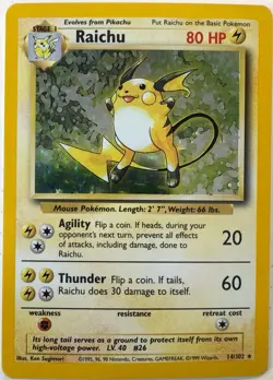 Pokemon TCG Raichu Base Set Holo Rare Card 14/102 Vintage WOTC NM + - Image 1