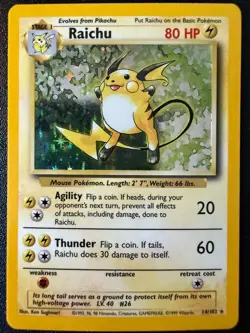 Pokemon TCG Raichu Base Set Holo Rare Card 14/102 Vintage WOTC NM + - Image 2
