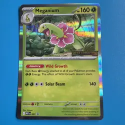 Pokemon TCG Mega Evolution Meganium 001 Stamped Holo Promo Card Near mint - Image 1