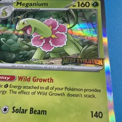 Pokemon TCG Mega Evolution Meganium 001 Stamped Holo Promo Card Near mint - Image 2