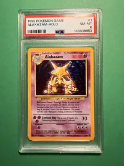 1999 POKEMON BASE SET UNLIMITED #1 ALAKAZAM-HOLO PSA 8 - Image 1