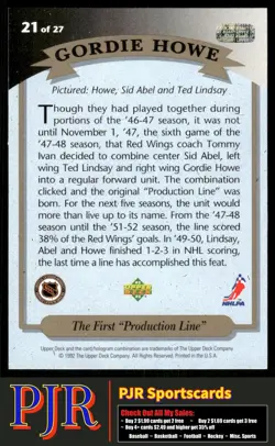 Gordie Howe 1992-93 Upper Deck #21 Detroit Red Wings Hockey Heroes: Gordie Howe - Image 2